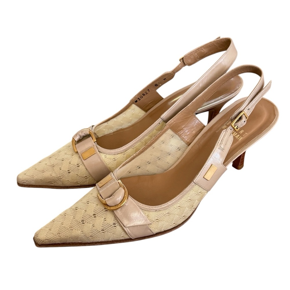 Salvatore Ferragamo Cream Slingback Crochet Mesh Heels